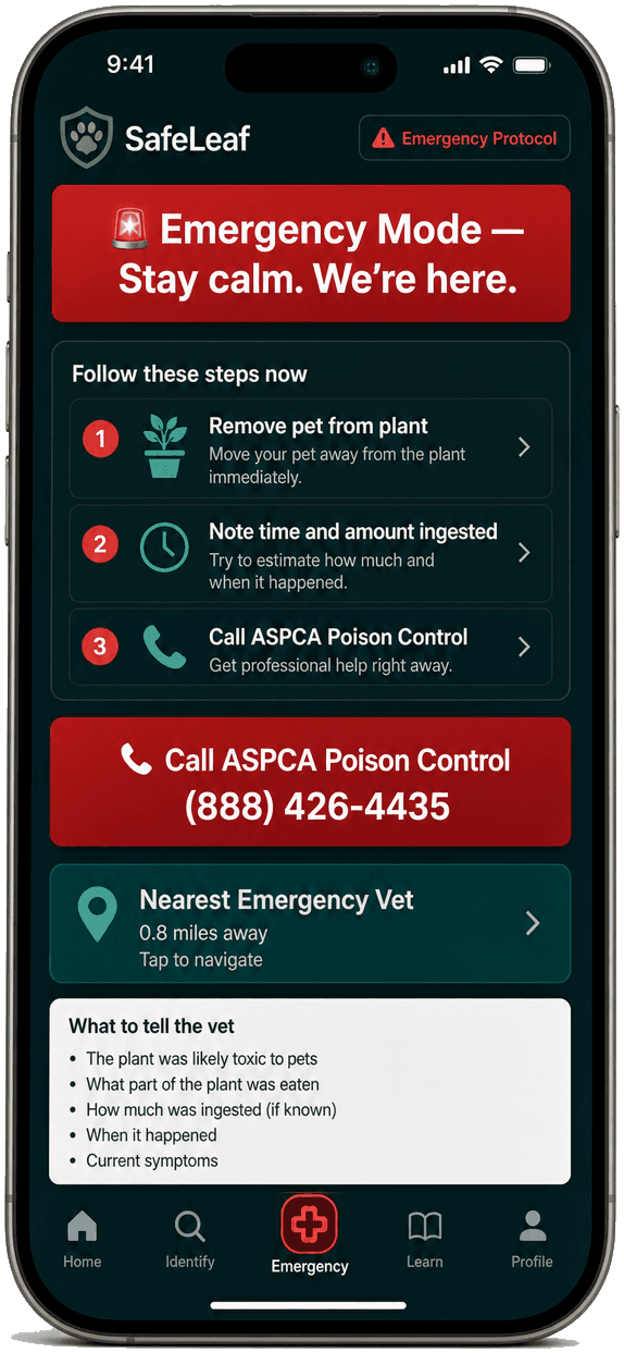 SafeLeaf emergency protocol screen